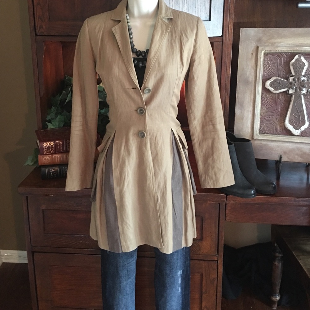 CAbi Tan and Brown Blazer Elegant Suit Jacket